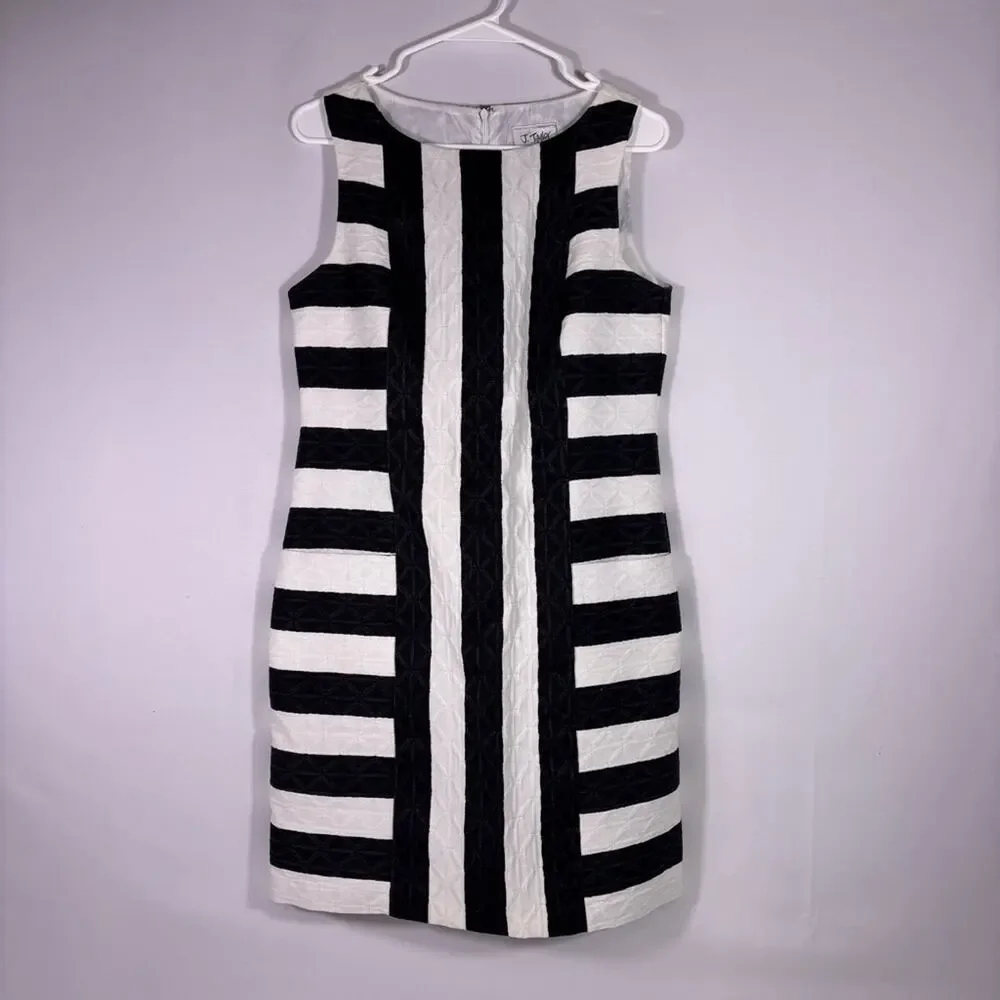 J. Taylor Sleeveless Black and White Striped Midi Dress Size 8 1225